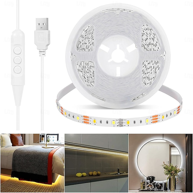  USB LED Strip Light 3 Colors for TV 1-5M USB 5V Flexible Light Strip with Self-adhesive Dimmable Dual Color LED light Strip 2800K-6500K Warm White to Daylight Suitable for Stairs Wardrobes Kitchens Mirrors