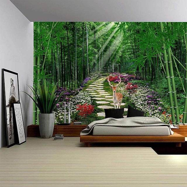  Paisaje bosque de bambú tapiz colgante arte de la pared tapiz grande decoración mural fotografía telón de fondo manta cortina hogar dormitorio sala de estar decoración