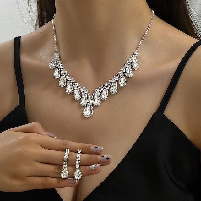  Los sistemas nupciales de la joyería 2 Diamante Sintético 1 Collar Pendientes Mujer Elegante Dulce Encantador Clásico Amor Precioso Conjunto de joyas Para Boda Regalo