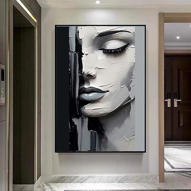 Canvas Art Painting Abstract Women Figure Hand painted Black and White ...