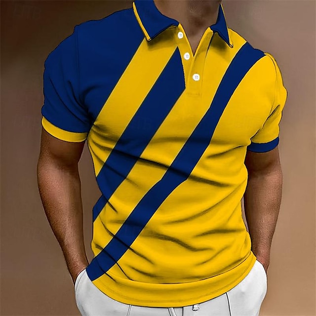  Men's Golf Shirt Golf Polo Work Casual Lapel Short Sleeve Basic Modern Color Block Patchwork Button Spring & Summer Regular Fit Yellow Red Blue Orange Black-Red Grey Golf Shirt