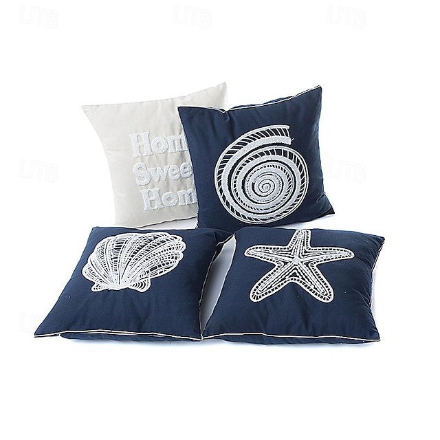  Embroidered Ocean Decorative Toss Pillows Cover 1PC Soft Square Cushion Case Pillowcase for Bedroom Livingroom Sofa Couch Chair