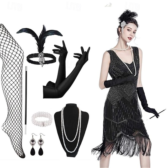  Inspiré du vintage Gatsby le magnifique Costume de fête Gatsby le magnifique Femme Paillettes Franges Col V Halloween Casual Quotidien Fête / Cocktail 1 Bracelet