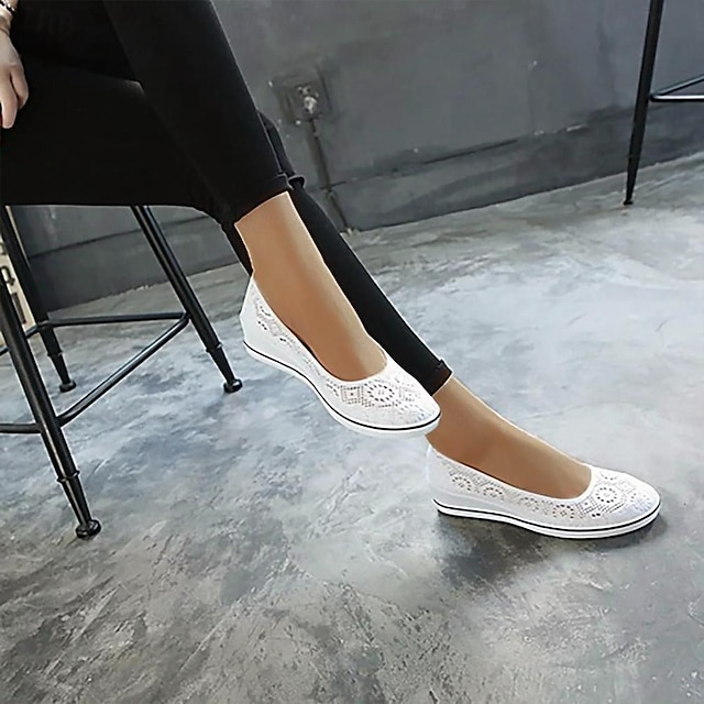  Mujer Sandalias Slip-Ons Zapatos Flyknit Exterior Hogar Oficina Geométrico Tacón Cuña Dedo redondo Vintage Clásico Confort Cuero microbiano Mocasín Negro Blanco