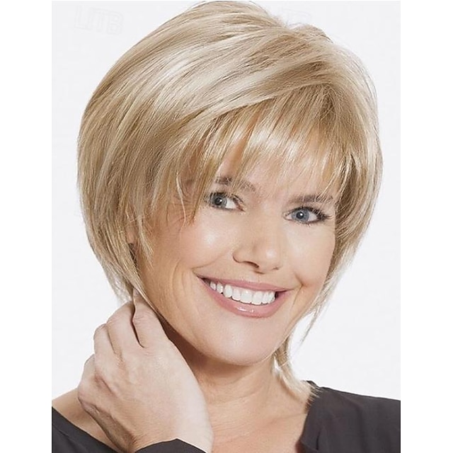  Short Ash Blonde Wigs for White Women Blonde Pixie Cut Wigs with Bangs Synthetic Short Hair Wig Blonde Light Brown Brown Dark Brown Gray