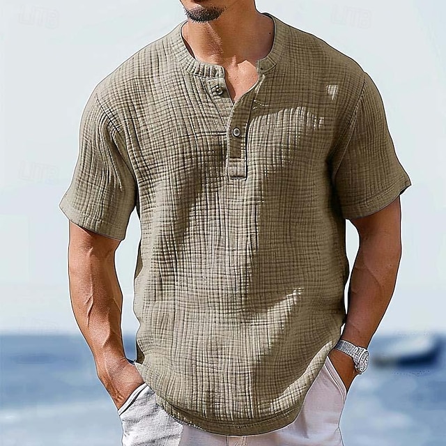  Men's T shirt Tee Henley Shirt Tee Short Sleeve Shirt Tee Top Plain Henley Street Vacation Short Sleeve Clothing Apparel Fashion Designer Basic