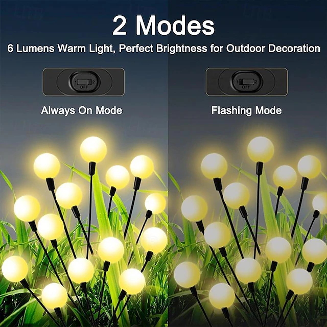 1pc 12LED Solar Garden Firefly Lamp, Swaying Lights 2 Flashing Modes ...