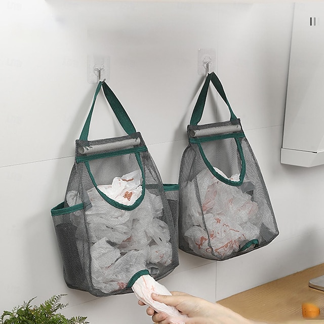  منظم تخزين أكياس القمامة المثبت على الحائط - حامل أكياس بلاستيكية للمطبخ، مثالي لحقيبة التسوق والتخزين