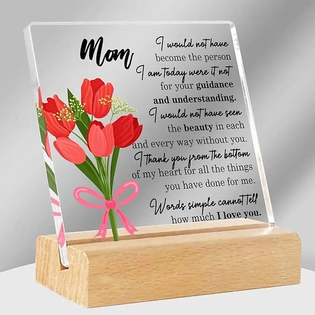  קישוט יום האם: מתנת תודה לאמא - מתנה אקרילית עם מסגרת עץ, השראה משרדית, לוח חיובי עם מזכרת מגולפת
