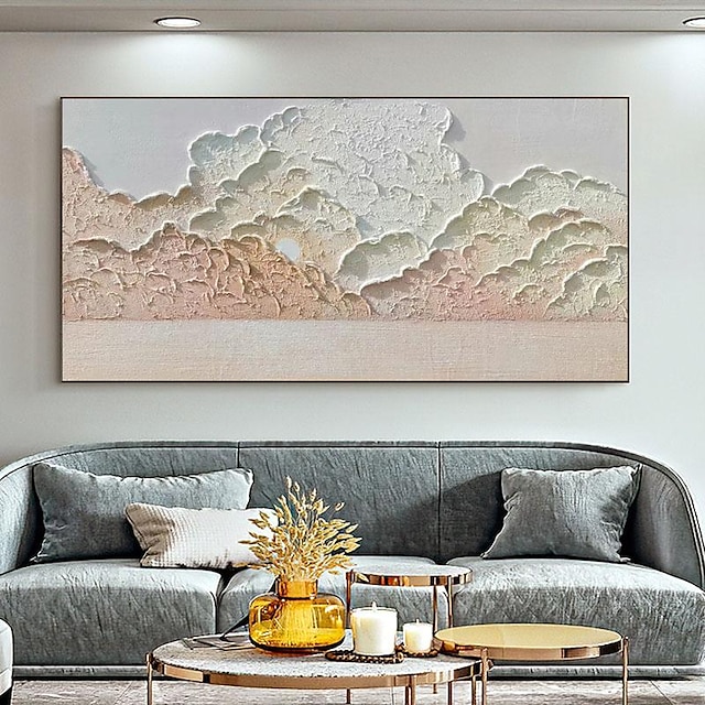  handgemachtes 3D weißes minimalistisches Himmelwolken-Kunstgemälde auf Leinwand weißes Strukturgemälde Wandkunst Wohnzimmergemälde Modezimmer Dekor kein Rahmen