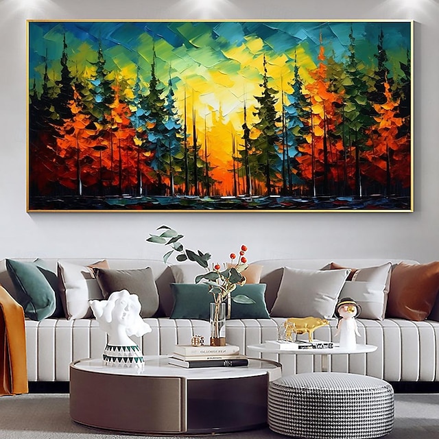  mintura ręcznie robione leśne obrazy olejne na płótnie duża artystyczna dekoracja ścienna nowoczesny abstrakcyjny obraz krajobrazu drzewa do wystroju domu walcowane bezramowe nierozciągnięte malowanie