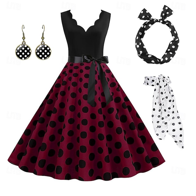 Polka Dots Retro Vintage 1950s A-Line Dress Swing Dress Flare Dress ...