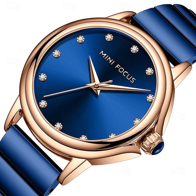 MINI FOCUS Rose Gold Elegant Ladies Watches Top Brand Luxury Green Dial Iced Out Quartz Women Watch Stainless Steel Strap 0493L