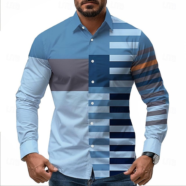  Plaid Business Casual Men's Printed Shirts Formal Fall Winter Spring & Summer Turndown Long Sleeve Blue S, M, L 4-Way Stretch Fabric Shirt