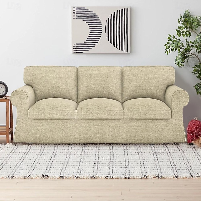  Capa para sofá de 3 lugares ektorp 20% linho respirando capas acolchoadas de algodão e linho de cor sólida