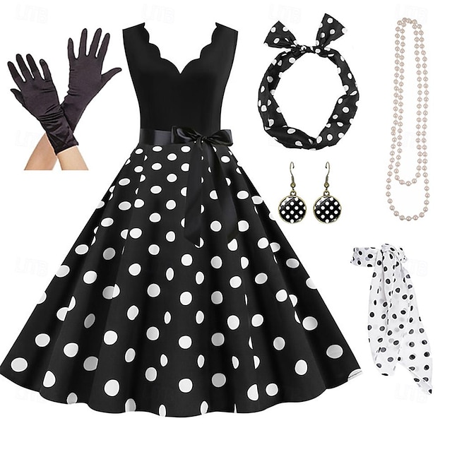 Elegant Polka Dots Retro Vintage 1950s A-Line Dress Swing Dress Flare ...