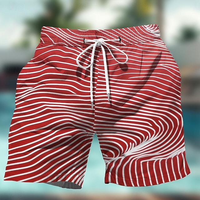  Bărbați 3D Print Dungi Geometică Boxeri înot Pantaloni Scurți de Înot Pantaloni Scurti Talie medie Hawaiană Casual Concediu Plajă Cordon cu căptușeală din plasă Talie elastică Designer Îmbrăcăminte