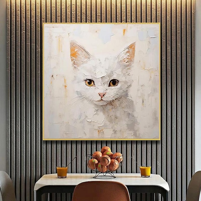  Handpainted Abstract Cat Wall Art Pet Portrait Custom Painting Modern Gray Gold Abstract Extra Large Painting Acrylic Oversized Animal Art (No Frame)