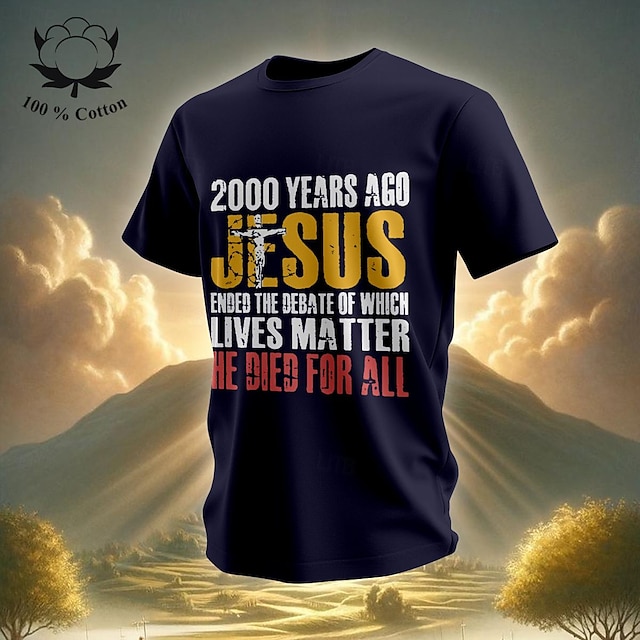  Religious Jesus Print Men's Graphic 100% Cotton Shirt Vintage Shirt Short Sleeve Comfortable Tee Summer Fashion Designer Clothing