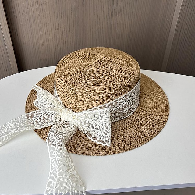  Hats Headwear Acrylic / Cotton Straw Bowler / Cloche Hat Bucket Hat Straw Hat Casual Holiday Elegant Retro With Bowknot Pure Color Headpiece Headwear