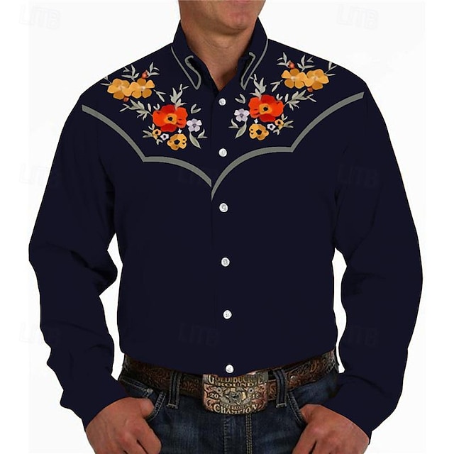  Klassisch Retro Vintage 18. Jahrhundert Bundesstaat Texas Bluse / Hemd West Cowboy Herren Maskerade Alltagskleidung Hemd