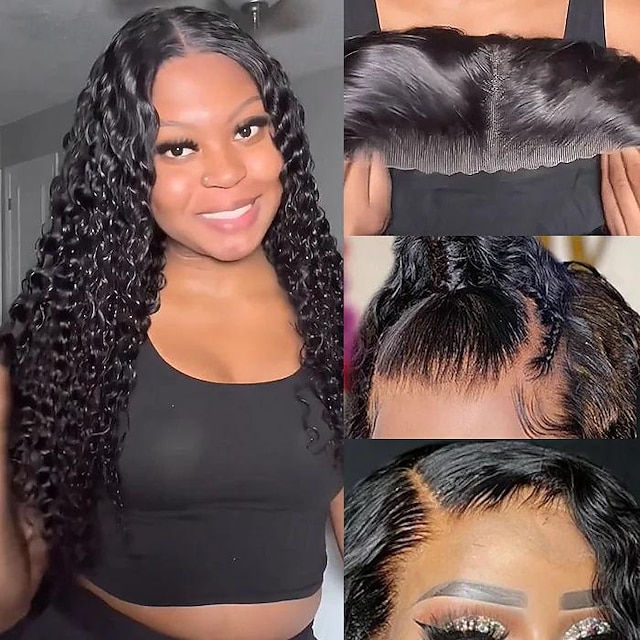  Ishow hair curly wave perucă frontală din dantelă 6x4 peruci transparente din păr uman pentru femei - 10-28 inch cu capac de perucă inclus