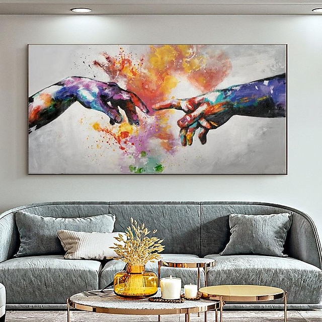  pintura artística feita à mão em tela moderna arte texturizada pintada à mão com mãos coloridas arte de parede para sala de estar (sem moldura)
