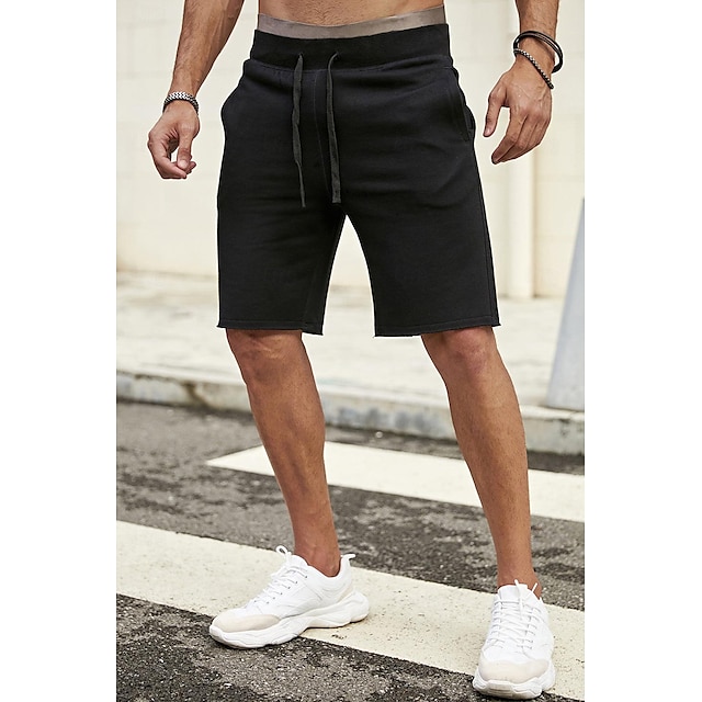 Men's Sweat Shorts Shorts Bermuda shorts Drawstring Elastic Waist Plain Comfort Sports Knee Length Casual Daily Fashion Streetwear Black Navy Blue Micro-elastic