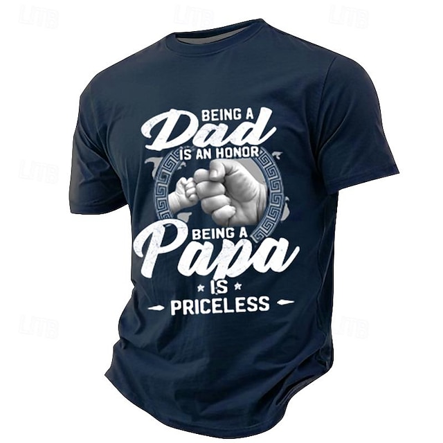  Father's Day papa shirts Being A Dad Is An Honor Being A Papa Is Priceless Letter Gesture Dada Athleisure Street Style Men'S 3d Print T Shirt Gifts Dark Blue Crew Neck Shirt Summer Spring Clothing