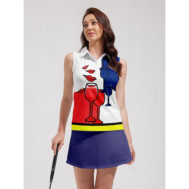  Women's Golf Polo Shirt Red Sleeveless Top Ladies Golf Attire Clothes Outfits Wear Apparel