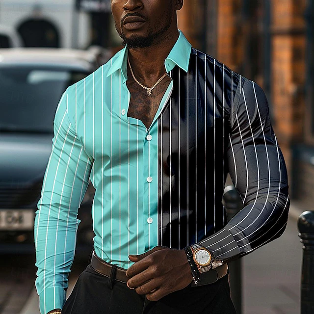 Men's Satin Shirt Dress Shirt Button Up Shirt Striped Daily Evening Party Pink Green Long Sleeve Turndown Summer Spring Clothing Apparel Buttons 5