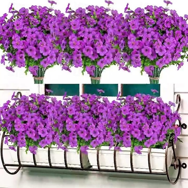  10 rami di fiori artificiali da esterno eucalipto a sette steli, viole viola, bouquet floreale realistico per centrotavola decorativi e composizioni floreali