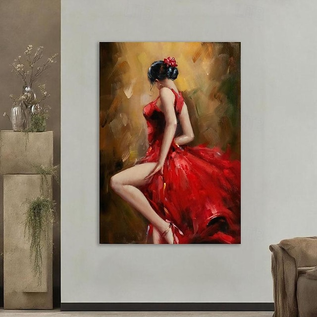  Ritratto astratto moderno dipinto a mano di arte della parete su tela dipinto ragazza che balla in abito rosso immagini decorative decorazioni per la casa per la parete della stanza senza cornice