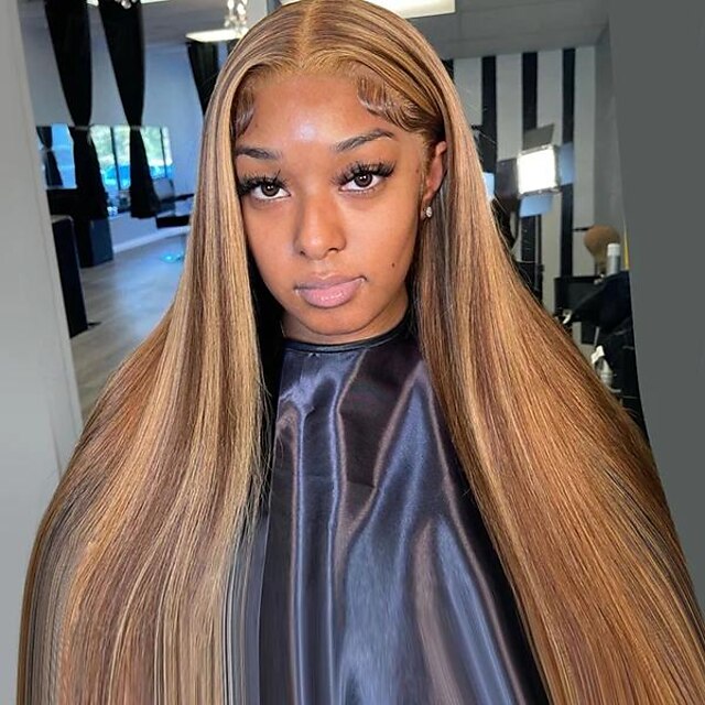  Parrucche anteriori in pizzo ombre 13x4 evidenziate diritte per le donne p4 / 27 parrucche frontali in pizzo biondo miele con capelli umani con capelli del bambino