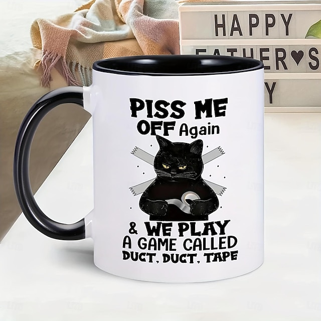  كوب قهوة من السيراميك سعة 11 أونصة بتصميم قطة سوداء للاستخدام في المنزل والمكتب - هدية مثالية لمحبي القهوة