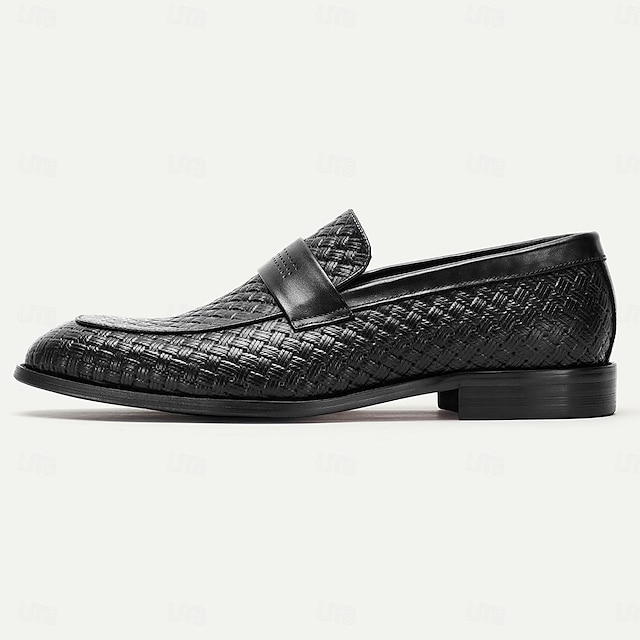  Herren-Loafer gelbbraun schwarz geflochtenes Leder hellbrauner Riemen Slipper