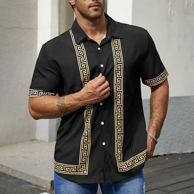 Men's Button Up Shirt Printed Shirts Short Sleeve Casual Tribal Outdoor Daily Evening Party Summer Turndown Collared Shirts Button Up 3D Print Black4