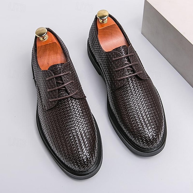  Hombre Oxfords Zapatos formales Zapatos De Vestir Zapatos de Paseo Negocios caballero británico Boda Oficina y carrera PU Altura Incrementando Cómodo Antideslizante Cordones Negro Marrón Primavera