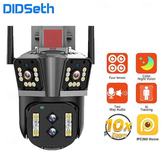  DIDSeth 16MP PTZ WIFI IP Camera 4 Lens CCTV Security Cam 8K Ai Humanoid Filter Push Color Night Vision Security Surveillance