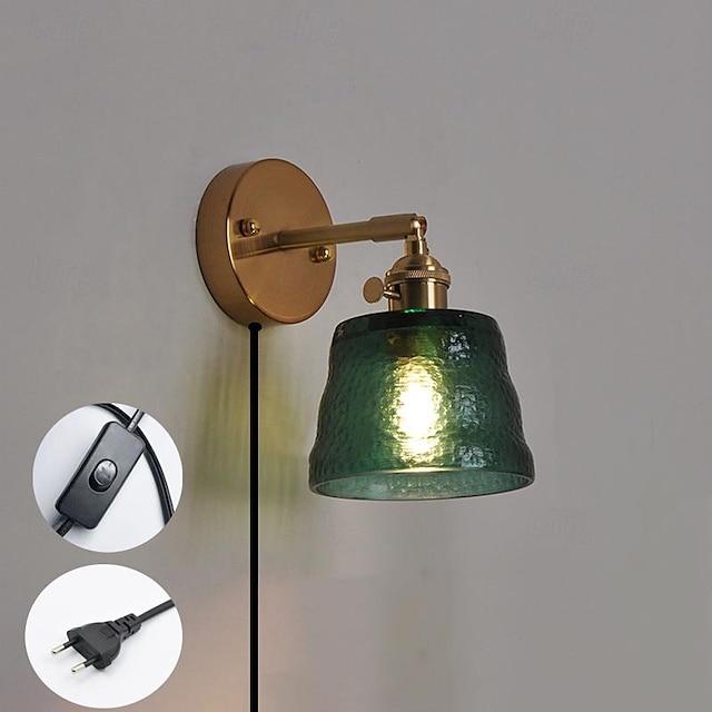  lâmpada de parede de vidro plug in/sem plugue lâmpada de leitura de cabeceira cabeceira luzes montadas na parede e27 luminária para parede de fundo sala de estar