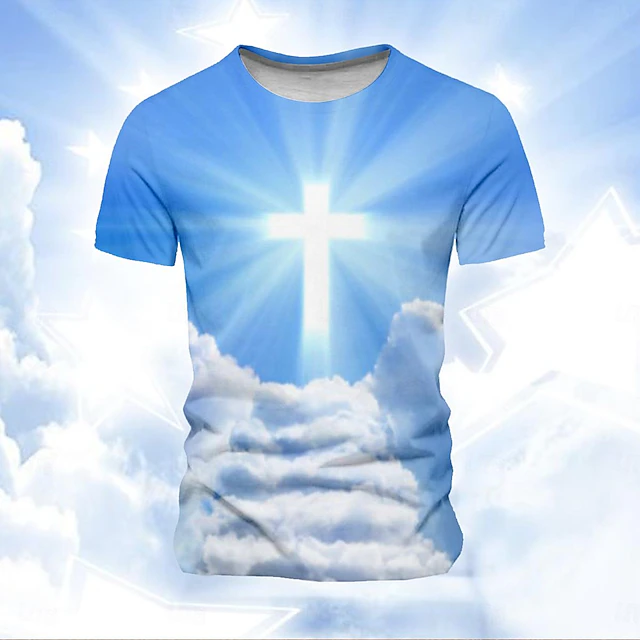 Men's Cross T Shirt Short Sleeve T shirt 3D Print Crew Neck Shirt 3D Print Casual Outdoor Street Blue 3# Blue 2# Blue 1# Summer Spring Clothing Apparel S M L XL XXL 3XL 6