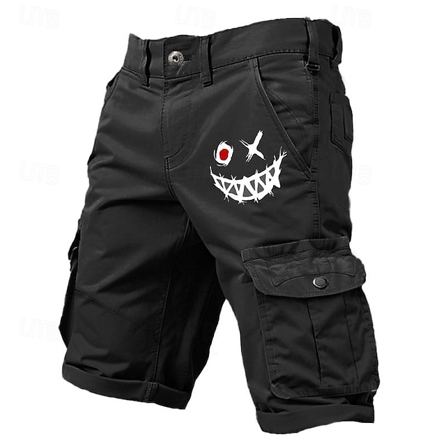  Herren Cargo-Shorts mit mehreren Taschen, Grafik-Graffiti-Print, Outdoor-Shorts, Sport-Outdoor-Shorts, klassische mikroelastische Shorts