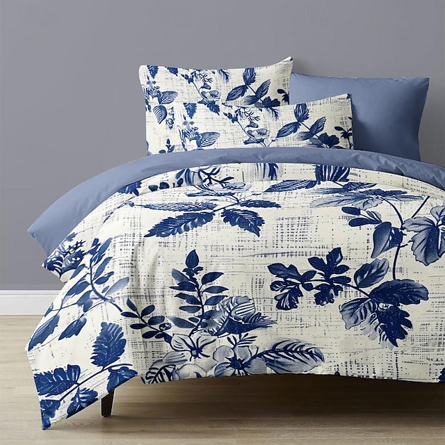  zestaw poszewek na kołdrę w kwiaty w stylu retro niebieska pogrubiona szczotkowana tkanina podwójne łóżko łóżko pojedyncze łóżko w ciepłe kwiatowe wzory zestaw 2-częściowy zestaw 3-częściowy lekki i