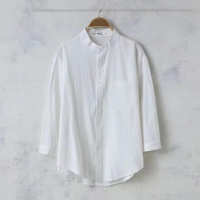  Per uomo Camicia camicia di lino Camicia con colletto cinese Camicia con colletto alla coreana Maglietta informale Camicia di cotone Liscio Da mare Hawaiano Nero Bianco Verde militare Manica a 3/4 A
