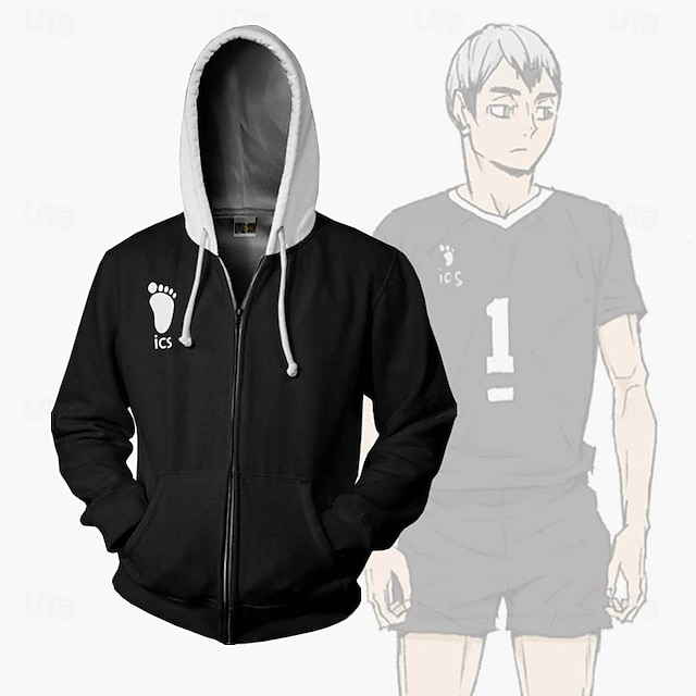  Haikyuu Outerwear Back To School Zip-Up Hoodie Anime 3D Front Pocket Graphic For Couple's Men's Women's Adults' Masquerade Back To School 3D Print Sports Casual Daily