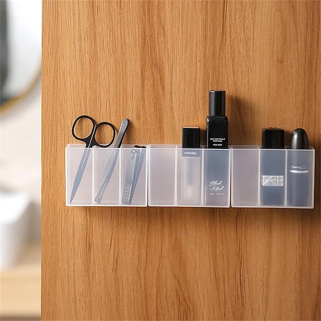  2-delige wandgemonteerde compartimentdoos: lippenstiftorganizer - boren niet nodig - desktop diverse opbergdoos voor wenkbrauwpincetten, wenkbrauwpotloden, borstels en make-up