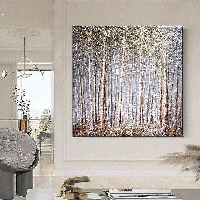  peinture forestière faite à la main décor mural rustique brun or bronzage bouleau blanc tremble arbre paysage peinture abstraite toile panneau texture arbre peinture illustration fine art décoration