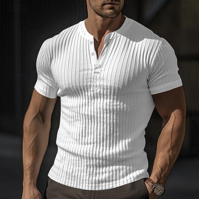  Homme T shirt Tee Chemise Henley Shirt Tee T-shirt Plein Bande de fosse Col V Plein Air Vacances Manche Courte Vêtement Tenue Mode Design basique