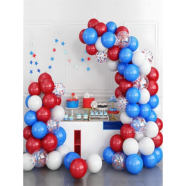  74 stk Independence Day tema ferie ballongsett - 10inch/12inch rød, blå, hvit glitter ballonger combo kit; feiring av patriotisk tema for innendørs og utendørs aktiviteter, festdekorasjon og