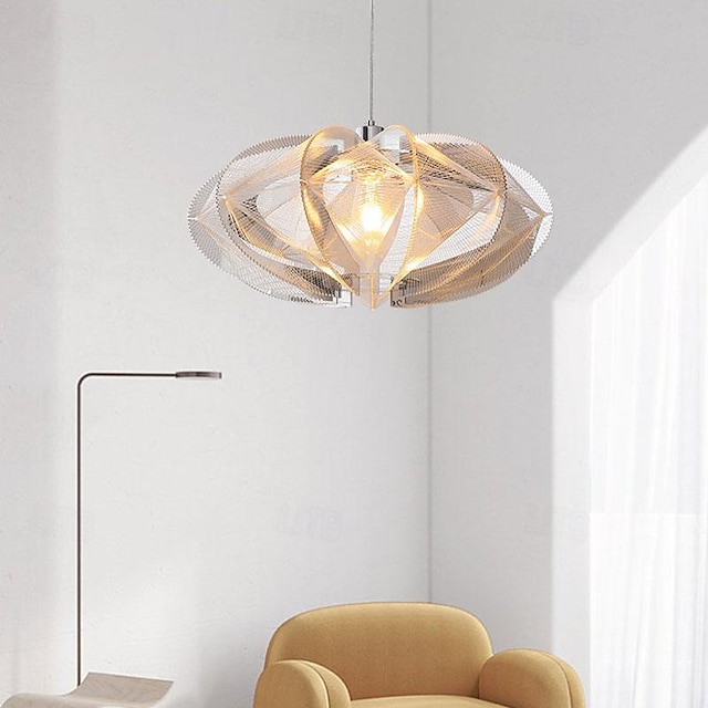  Lustre com 1 luz natural, 42/50cm, malha de fibra acrílica de metal, arte nórdica criativa, sala de jantar, sala de estar, 85-265v